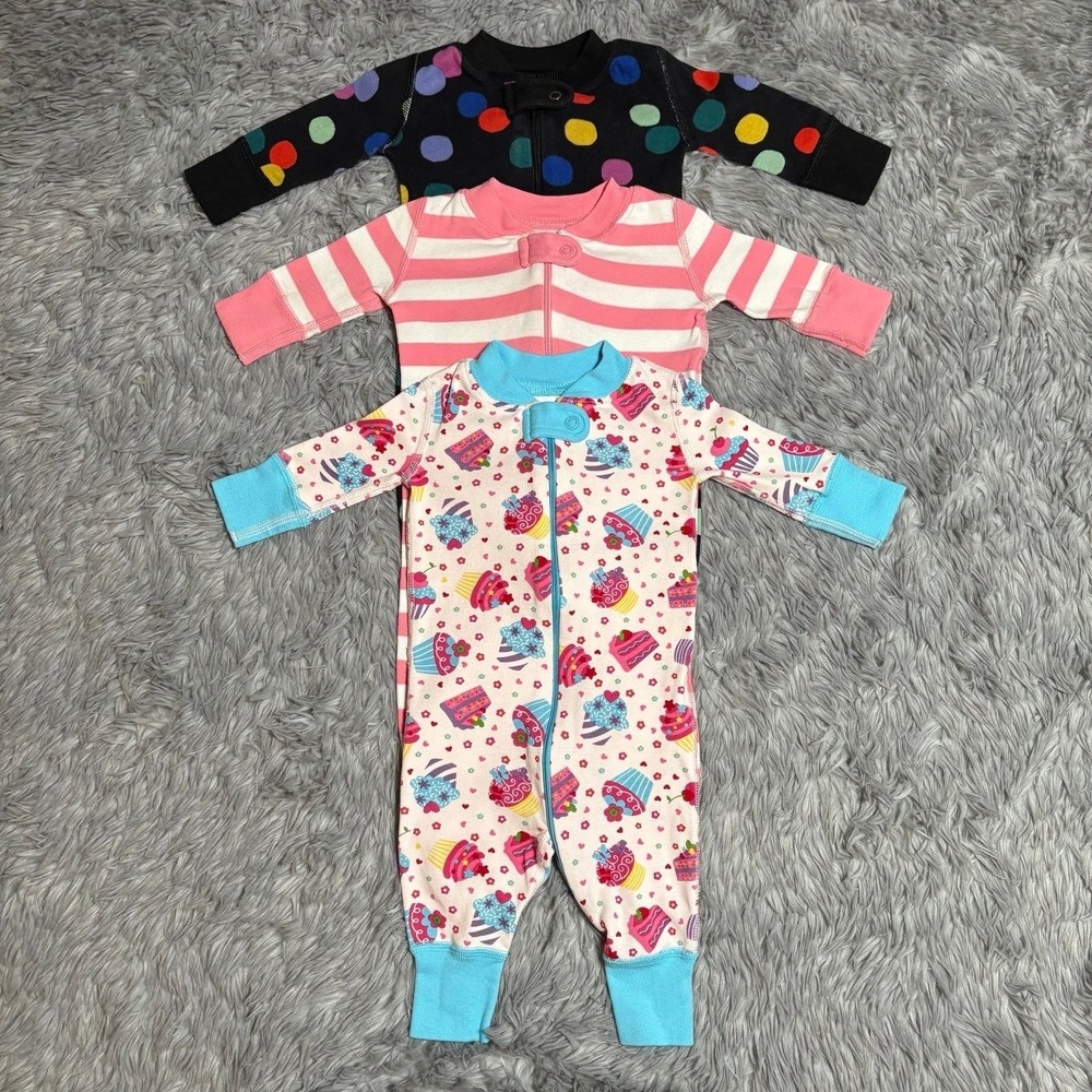 Hanna Andersson Footless Sleeper‎ Bundle Dots Stripes Cake Baby Girl 0-3 Months